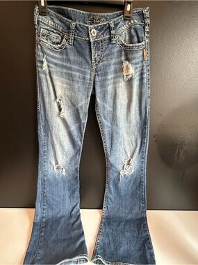 Silver Jeans Co. Pioneer Low Rise Distressed Bootcut Jeans 28 X 33 Y2K Indie